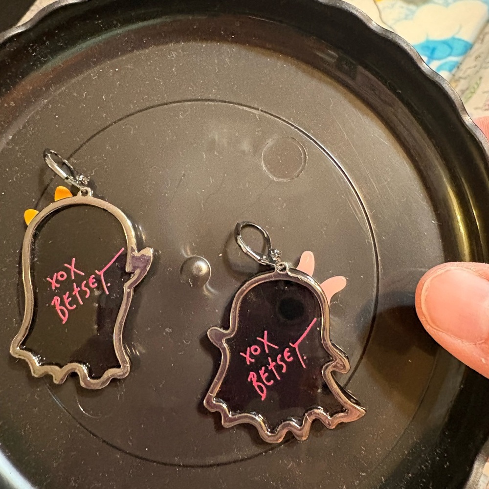 Betsey Johnson Ghost Earrings with Pink and Orange Accents - Picture 2 of 2
